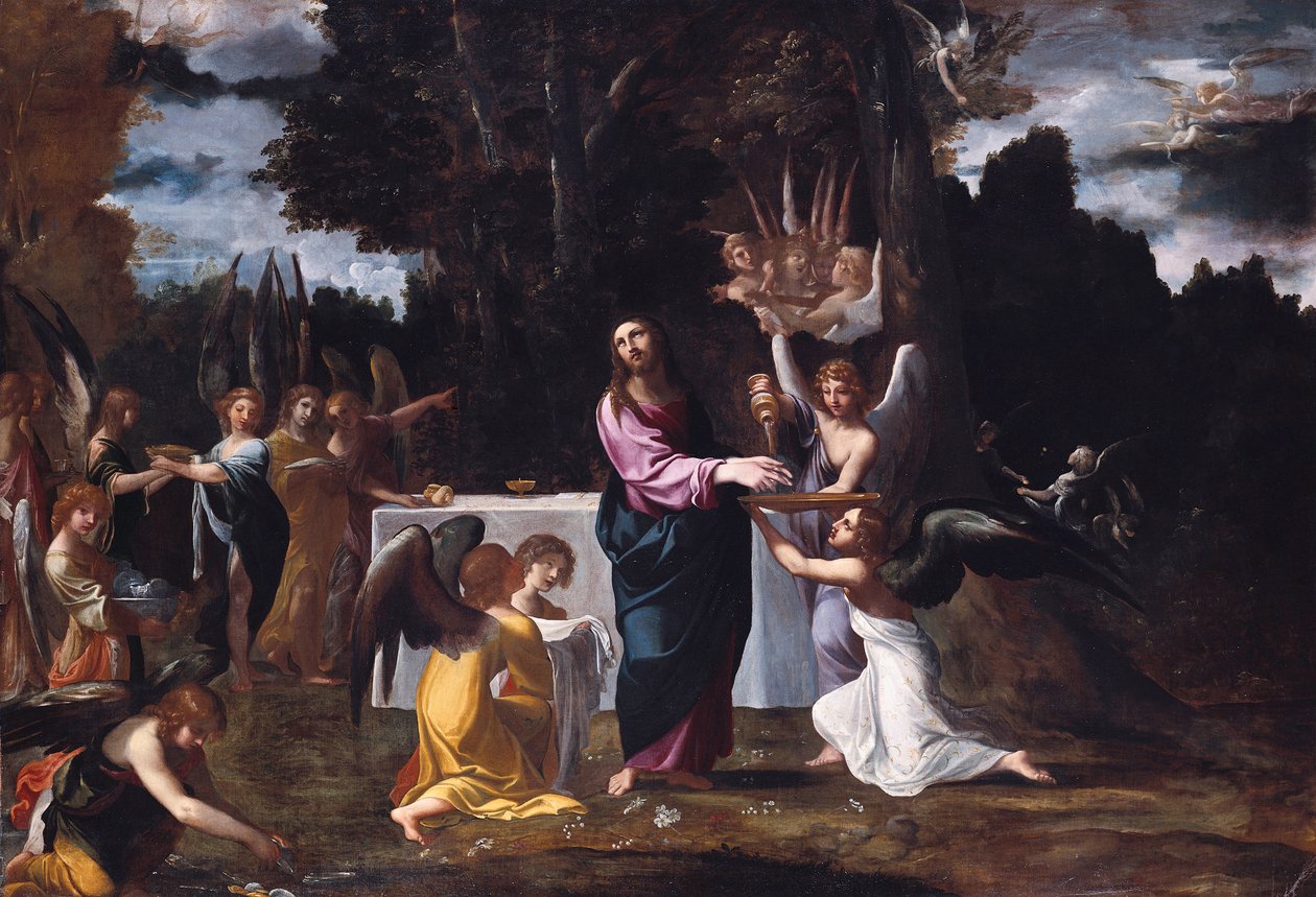 Chrystus na pustkowiu, służony przez anioły autorstwa Ludovico Carracci