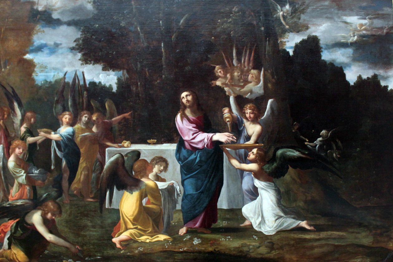 Jezus na pustyni, na usługach aniołów autorstwa Ludovico Carracci
