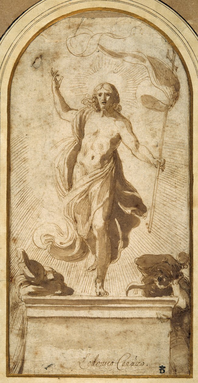 Zmartwychwstanie (pióro i brązowy tusz z brązowym rozmyciem) autorstwa Ludovico Carracci