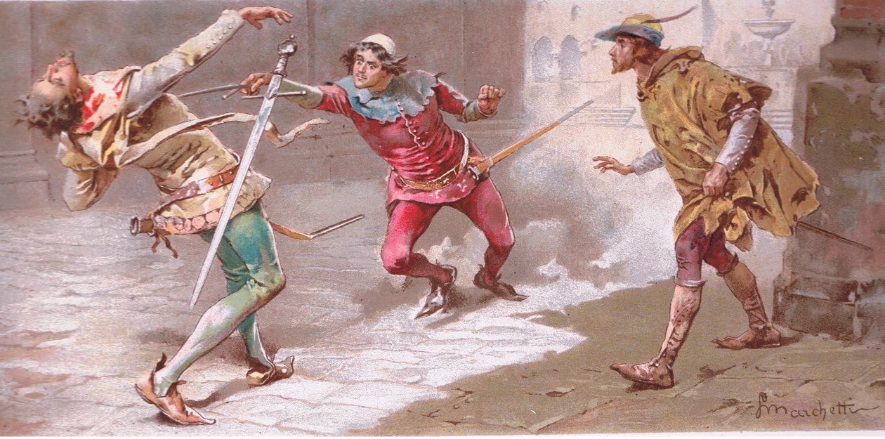 Odwagi człowieku, ból nie może być duży., ilustracja z Romea i Julii, autorstwa Ludovico Marchetti