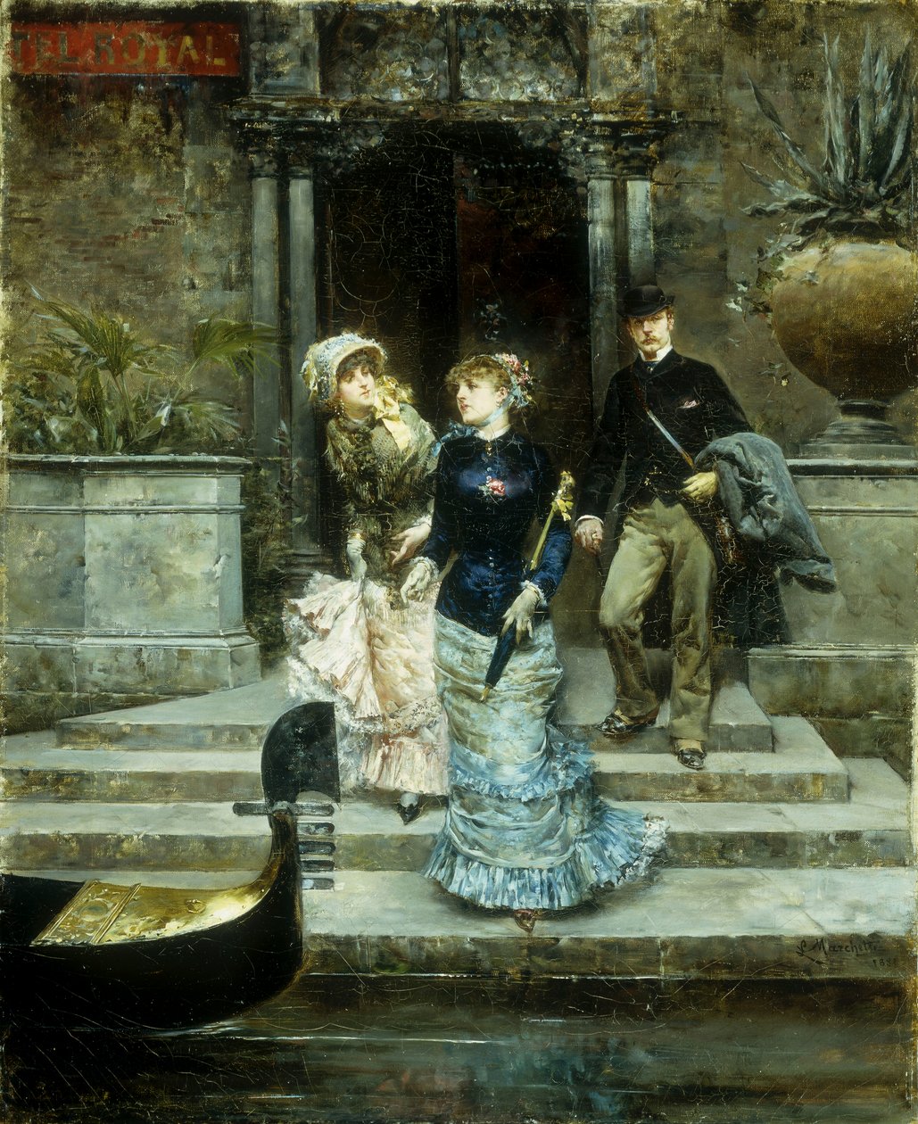 Wyjazd z Hotelu Royal, Wenecja, 1881 r. autorstwa Ludovico Marchetti