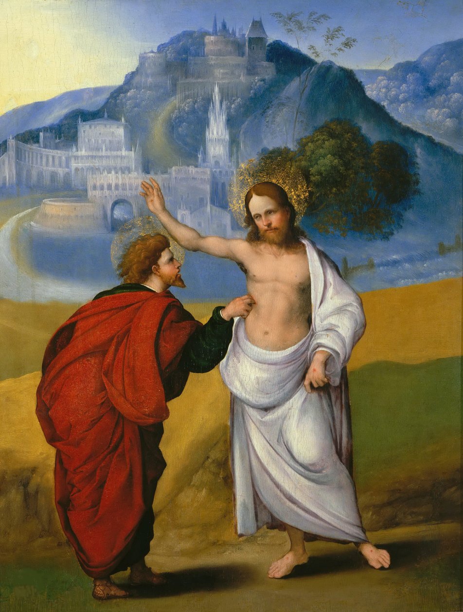 Niedowierzanie św. Tomasza, ok. 1521. autorstwa Ludovico Mazzolino