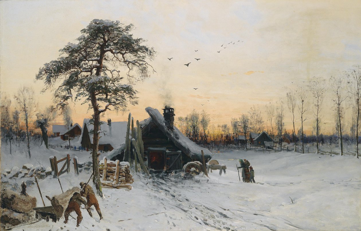 Zimowy krajobraz w wieczornym świetle autorstwa Ludvig Munthe