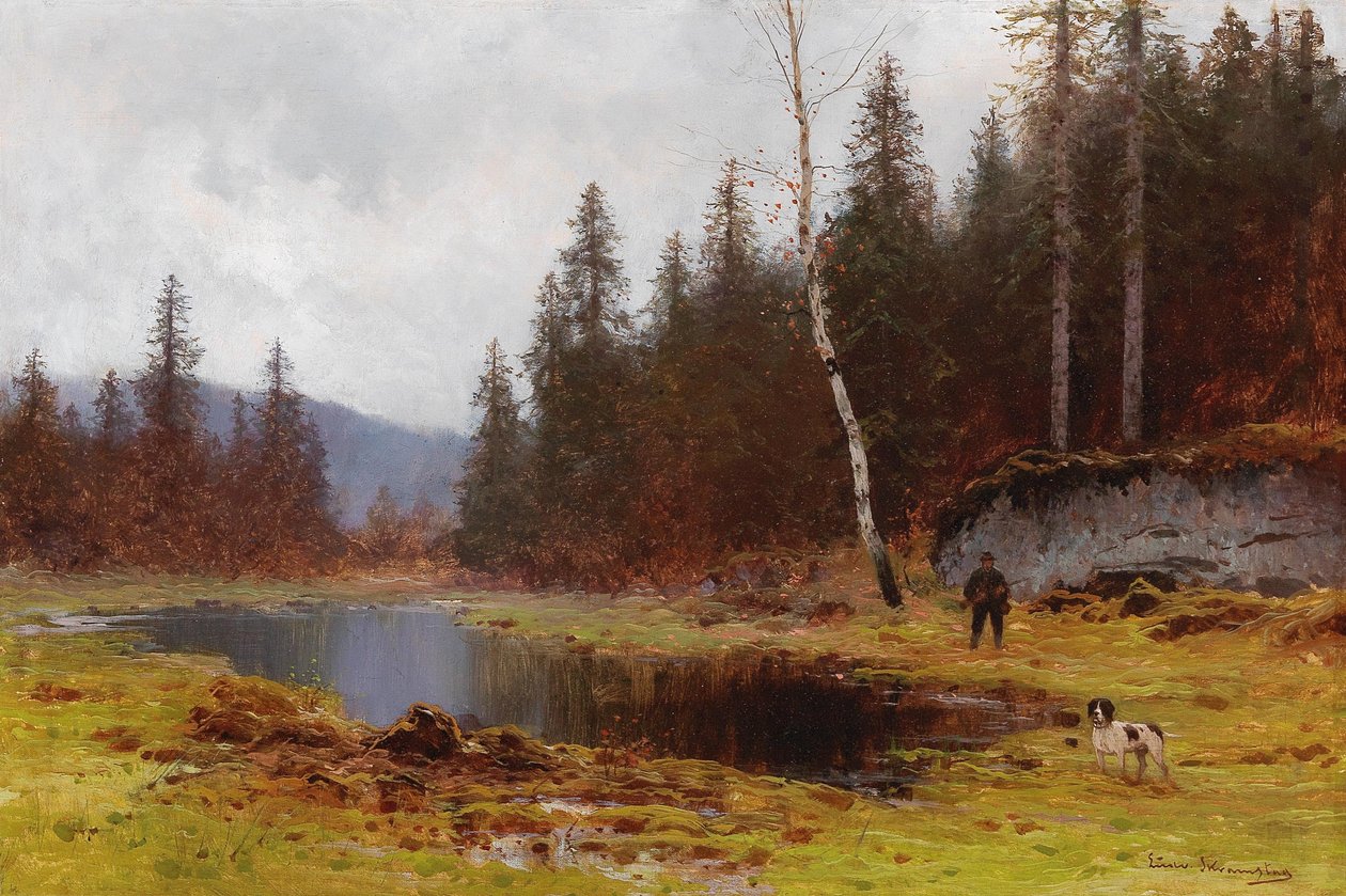 Łowca nad stawem autorstwa Ludvig Skramstad