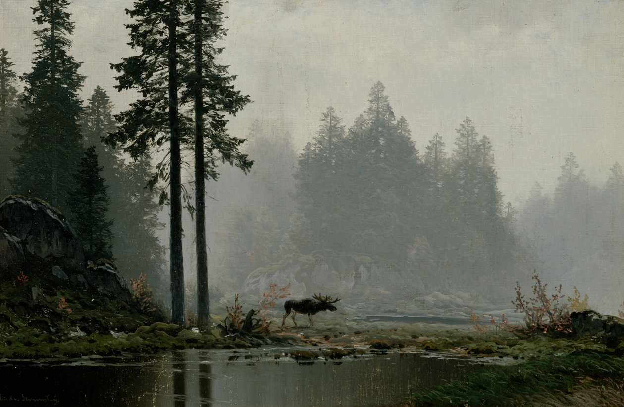 Jesienna mgła (olej na płótnie) autorstwa Ludvig Skramstad