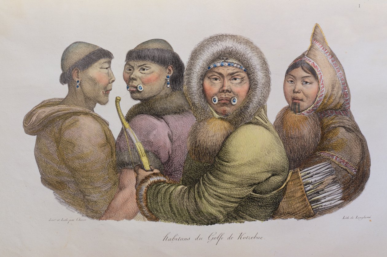 Mieszkańcy Zatoki Kotzebue na Alasce, z Podróży Malowniczej Dookoła Świata, opublikowanej w 1822 r. autorstwa Ludwig Choris