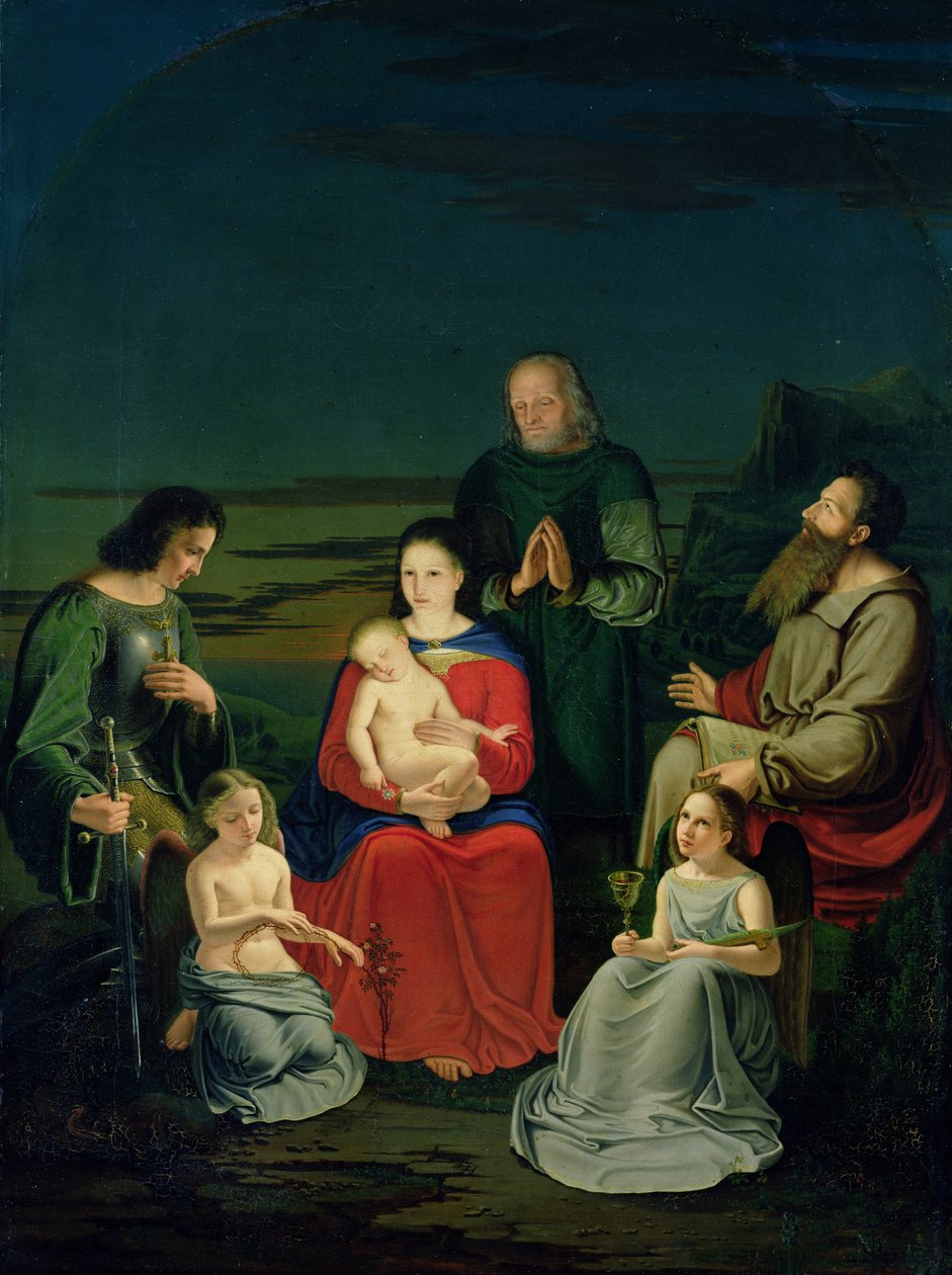 Święta Rodzina z Aniołami i Świętymi, ok.1824 autorstwa Ludwig Emil Grimm