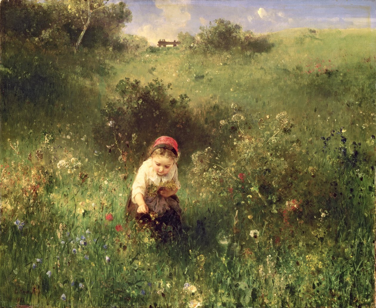 Młoda dziewczyna na polu autorstwa Ludwig Knaus