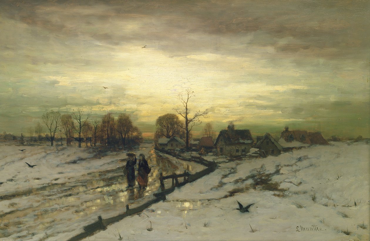 Scena śnieżna: Zachód słońca, XIX wiek autorstwa Ludwig Munthe