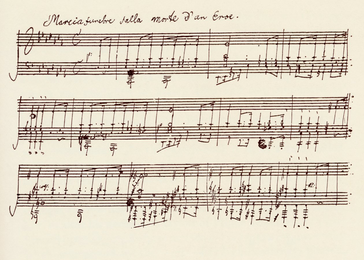 Fragment rękopisu Sonaty As-dur Beethovena, op. 26 (pióro i atrament) autorstwa Ludwig van Beethoven