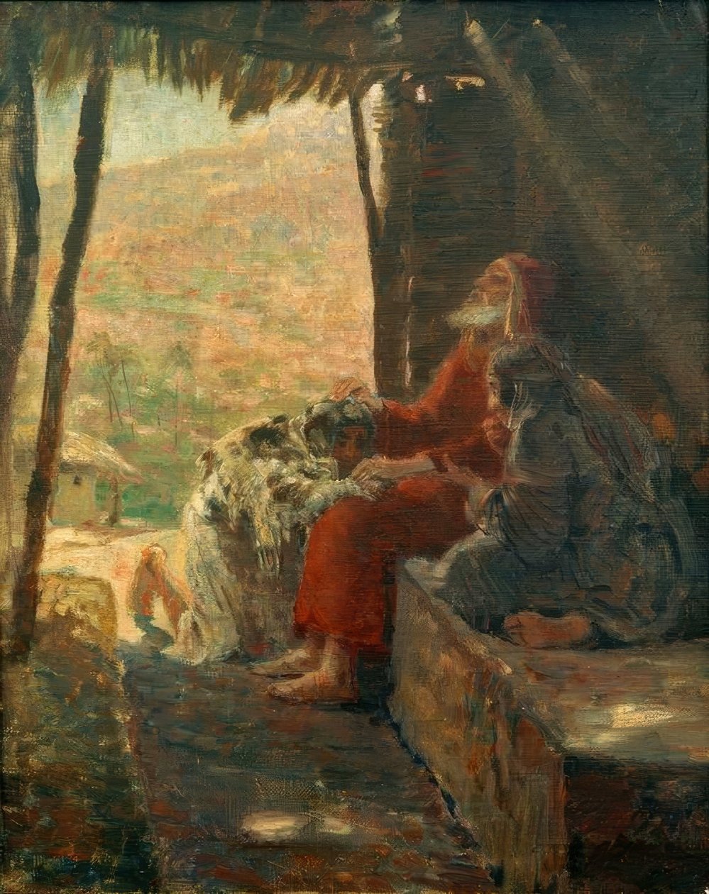 Izaak błogosławi Jakuba autorstwa Ludwig von Hofmann