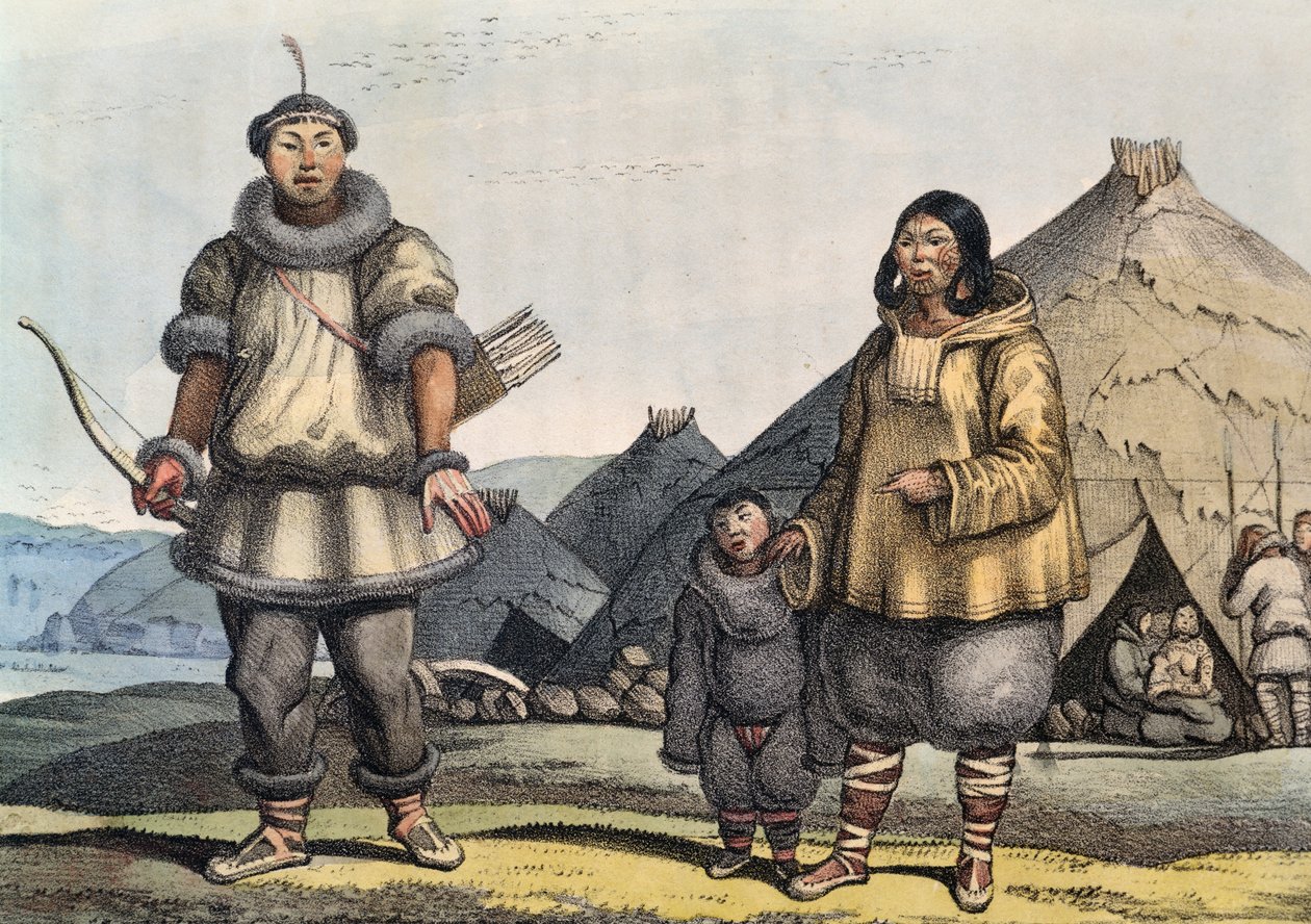 Rodzina Czukczów przed chatą, Cieśnina Beringa, Rosja autorstwa Ludwig (1795 1828) Choris