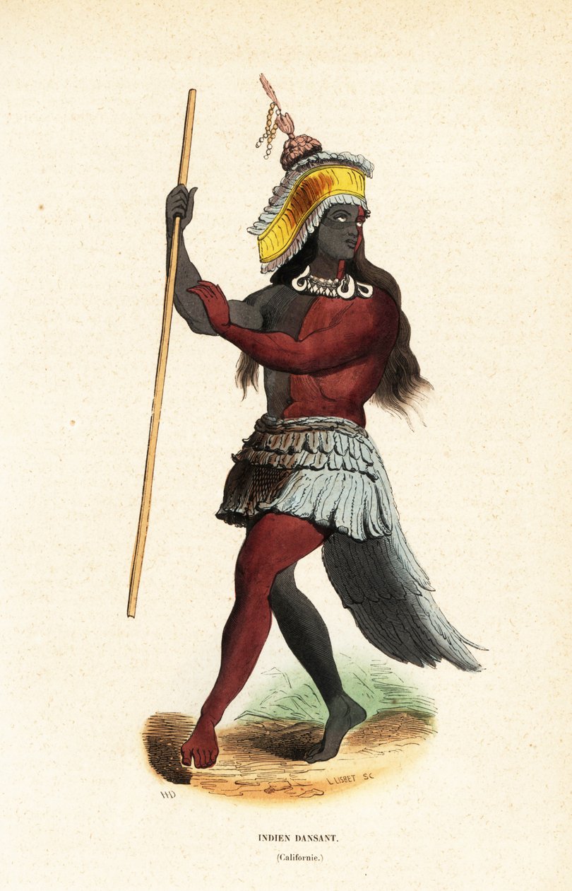 Człowiek z Ohlone lub Costanoan People tańczący w Mission San Francisco autorstwa Ludwig Choris