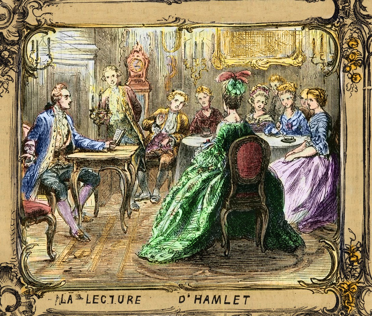 La wykład de Hamleta (Szekspir) - Czytanie Hamleta - Johann Wolfgang von Goethe w Strasburgu 1770 - rycina wg Ludwiga Pietscha (1824-1911) autorstwa Ludwig (after) Pietsch