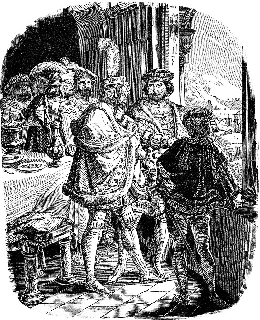 Posiłek Fryderyka I w zamku w Heidelbergu 1462 Ilustracja z Historii narodu niemieckiego autorstwa E. Dullera, 1840 autorstwa Ludwig Adrian Richter