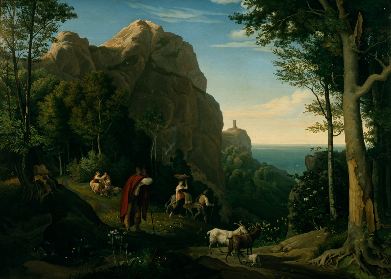 Dolina nad Amalfi z widokiem na zatokę Salerno (olej na płótnie) autorstwa Ludwig Adrian Richter