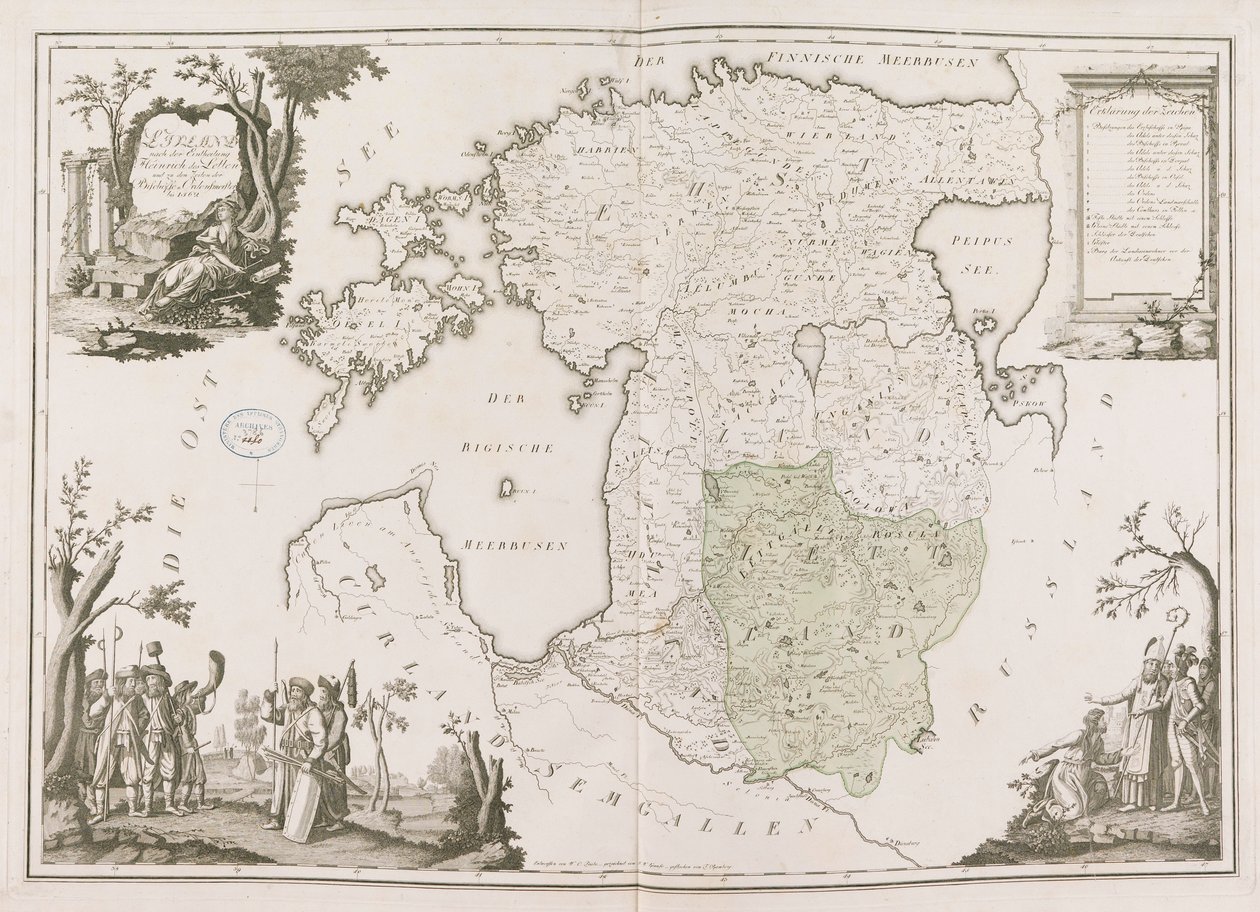 Ogólna mapa Estonii i Łotwy. Atlas de la Livonie, 1798. autorstwa Ludwig August von Mellin