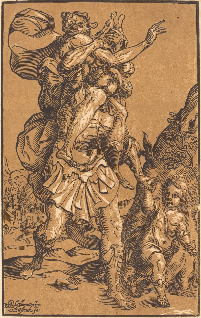 Eneasz ratuje swojego ojca z Troi autorstwa Ludwig Büsinck after Georges Lallemand