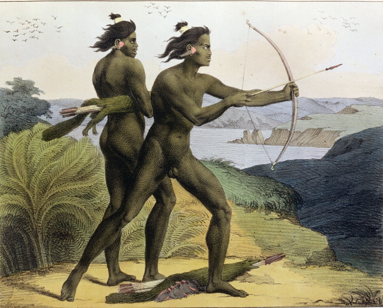 Polowanie w Zatoce San Francisco, z „Voyage Pittoresque Autour du Monde”, rytowane przez Jeana Augustina Franquelina (1798-1839) opublikowane w 1822 r. autorstwa Ludwig Choris