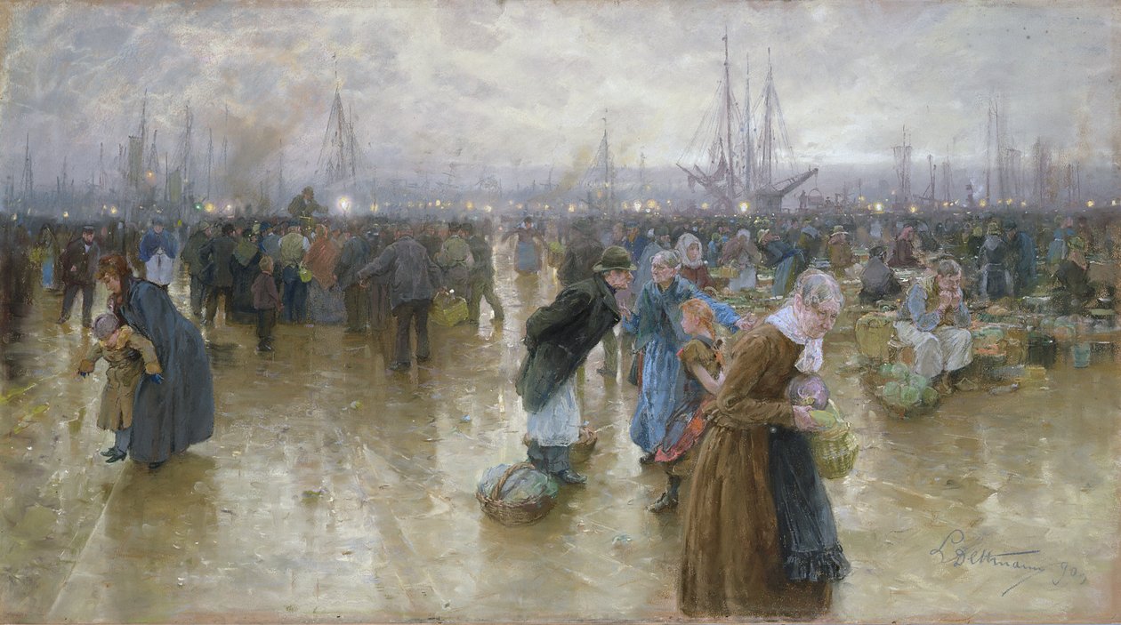 Targ Rybny w Altona, 1890 pastel na tekturze autorstwa Ludwig Dettmann