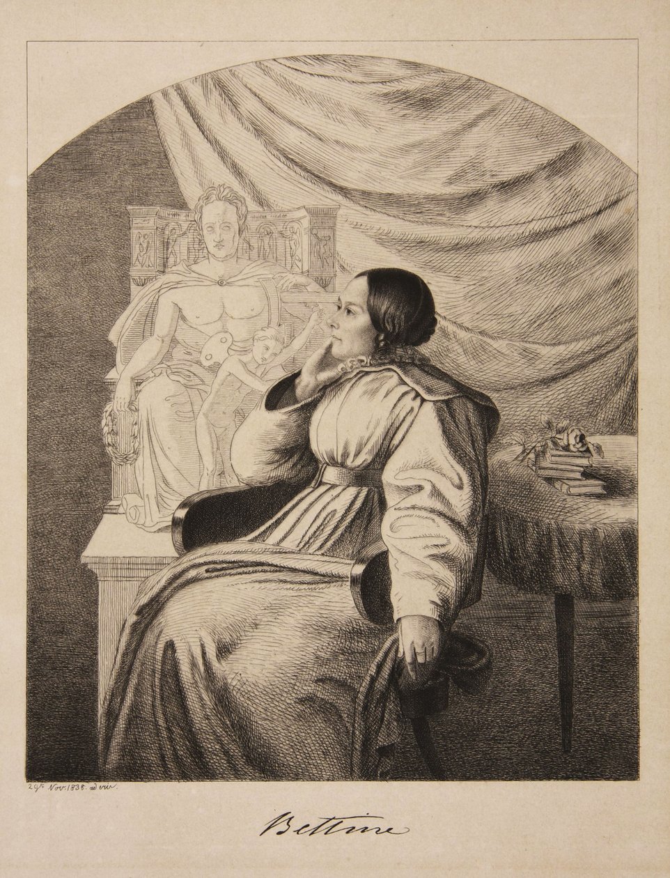 Portret pisarki Bettine von Arnim 1785-1859, z domu Brentano, 1838. autorstwa Ludwig Emil Grimm