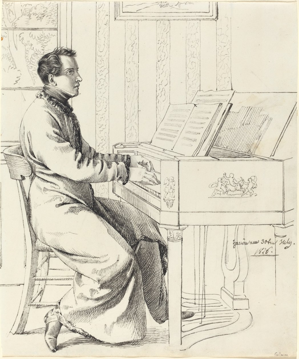 Szwagier artysty, Ludwig Hassenpflug, przygotowuje się do gry na fortepianie autorstwa Ludwig Emil Grimm