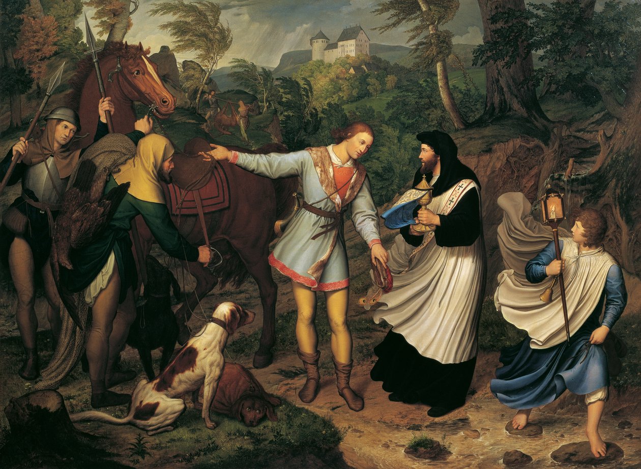 Rudolf von Habsburg i ksiądz autorstwa Ludwig Ferdinand Schnorr von Carolsfeld