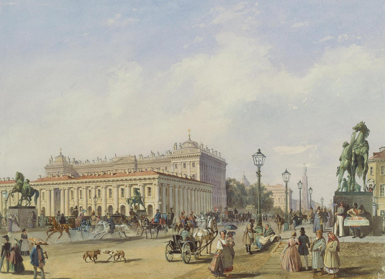 Most Aniczkowa w Sankt Petersburgu, 1847 autorstwa Ludwig Franz Karl Bohnstedt