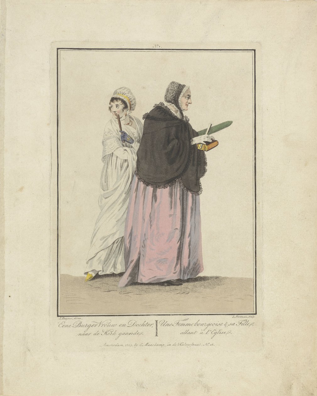 Matka i córka w drodze do kościoła żona i córka obywatela; chodzenie do kościoła / Une Femme burżuazja & sa Fille, allant à l