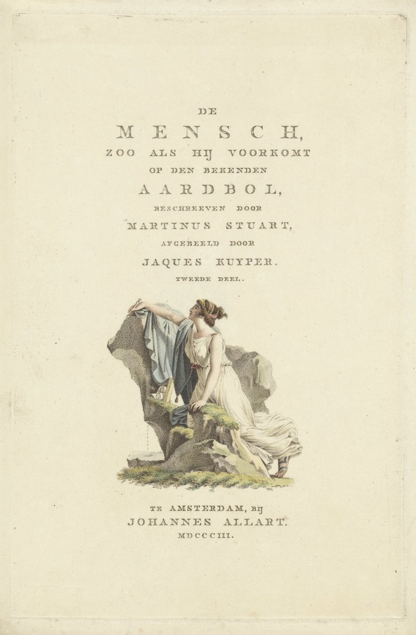 Kobieta przy kamieniu Strona tytułowa dla: M. Stuart, Człowiek jak się pojawia na znanym świecie, 1803 autorstwa Ludwig Gottlieb Portman
