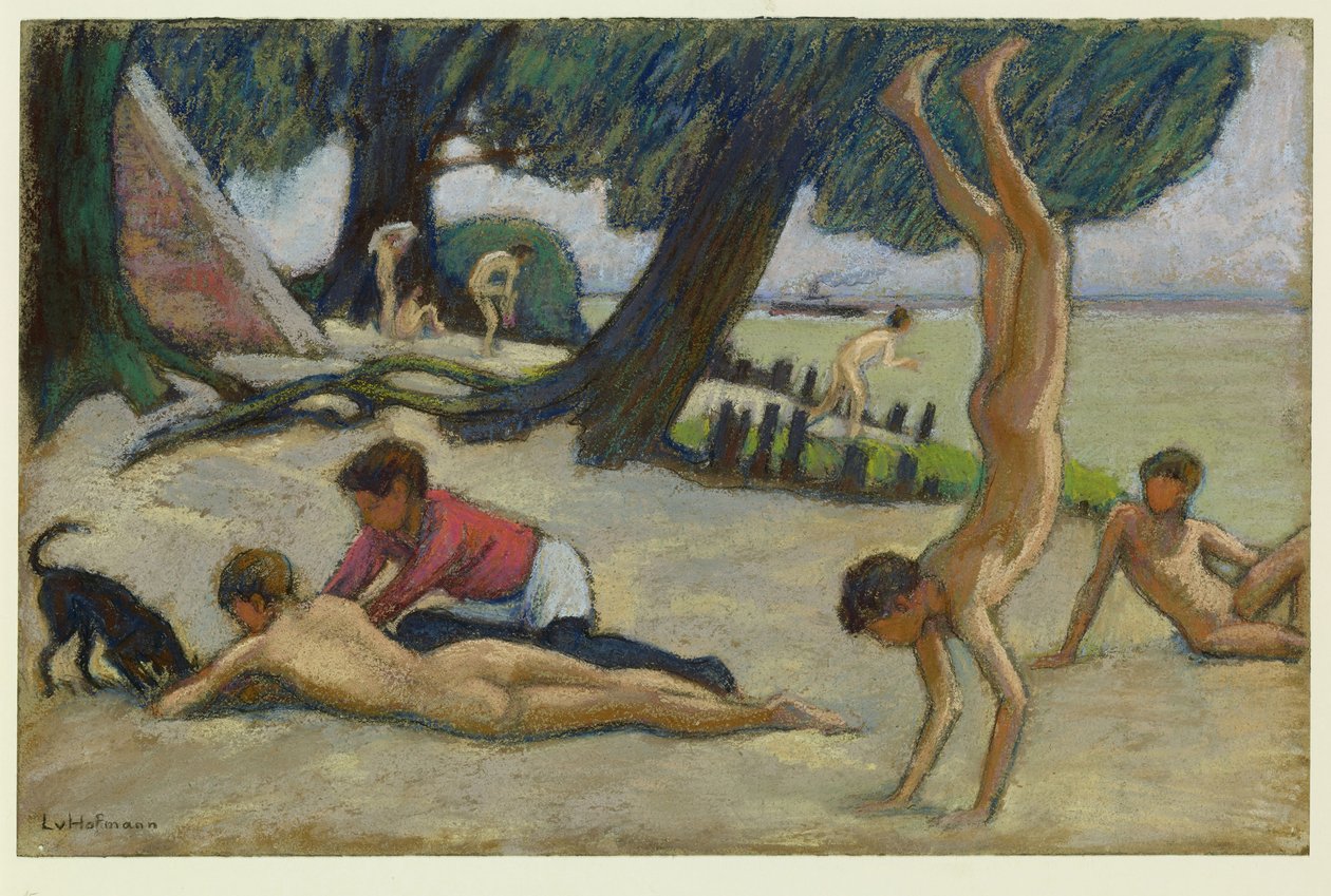 Chłopcy na plaży, ok. godz. 1895 autorstwa Ludwig von Hofmann