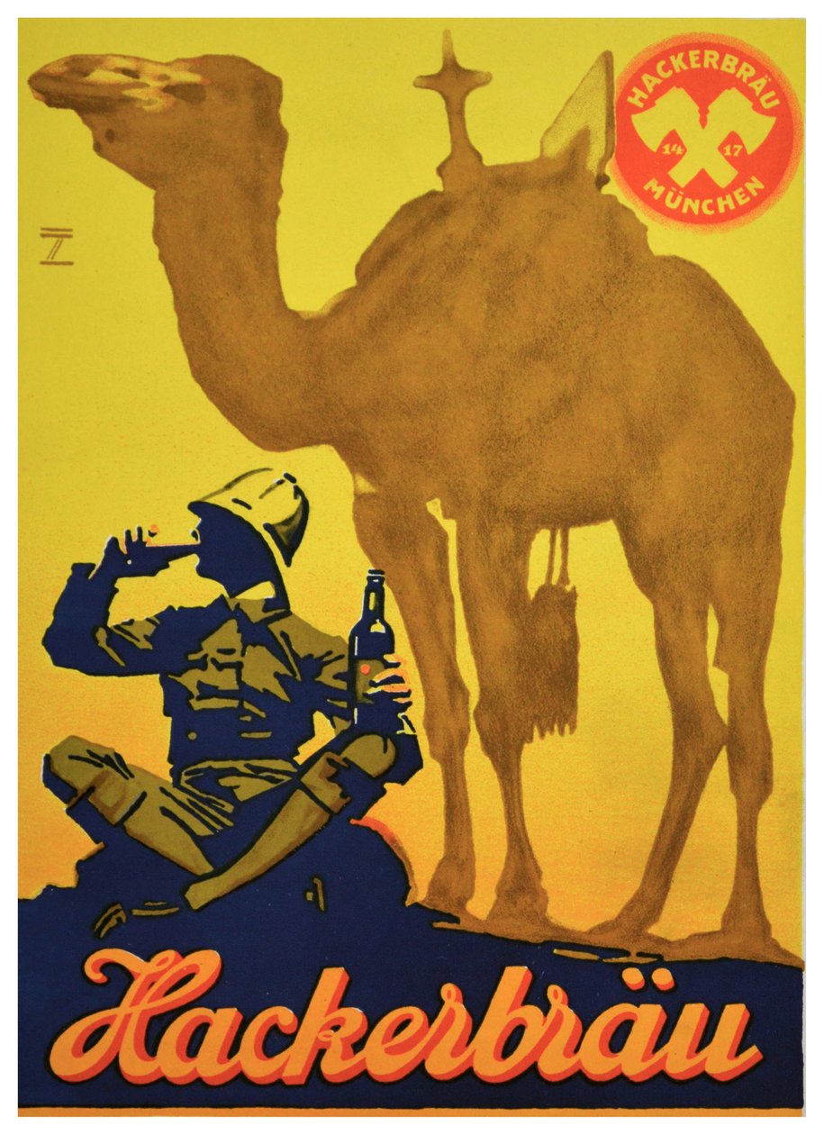 Plakat reklamowy piwa Hackerbrau, ok. 1930 r. (litografia) autorstwa Ludwig Hohlwein