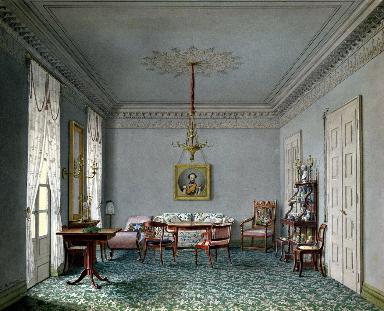 Salon Wnętrze Pałacu w Stuttgarcie Wirtembergia (wc na papierze) autorstwa Ludwig Holthausen
