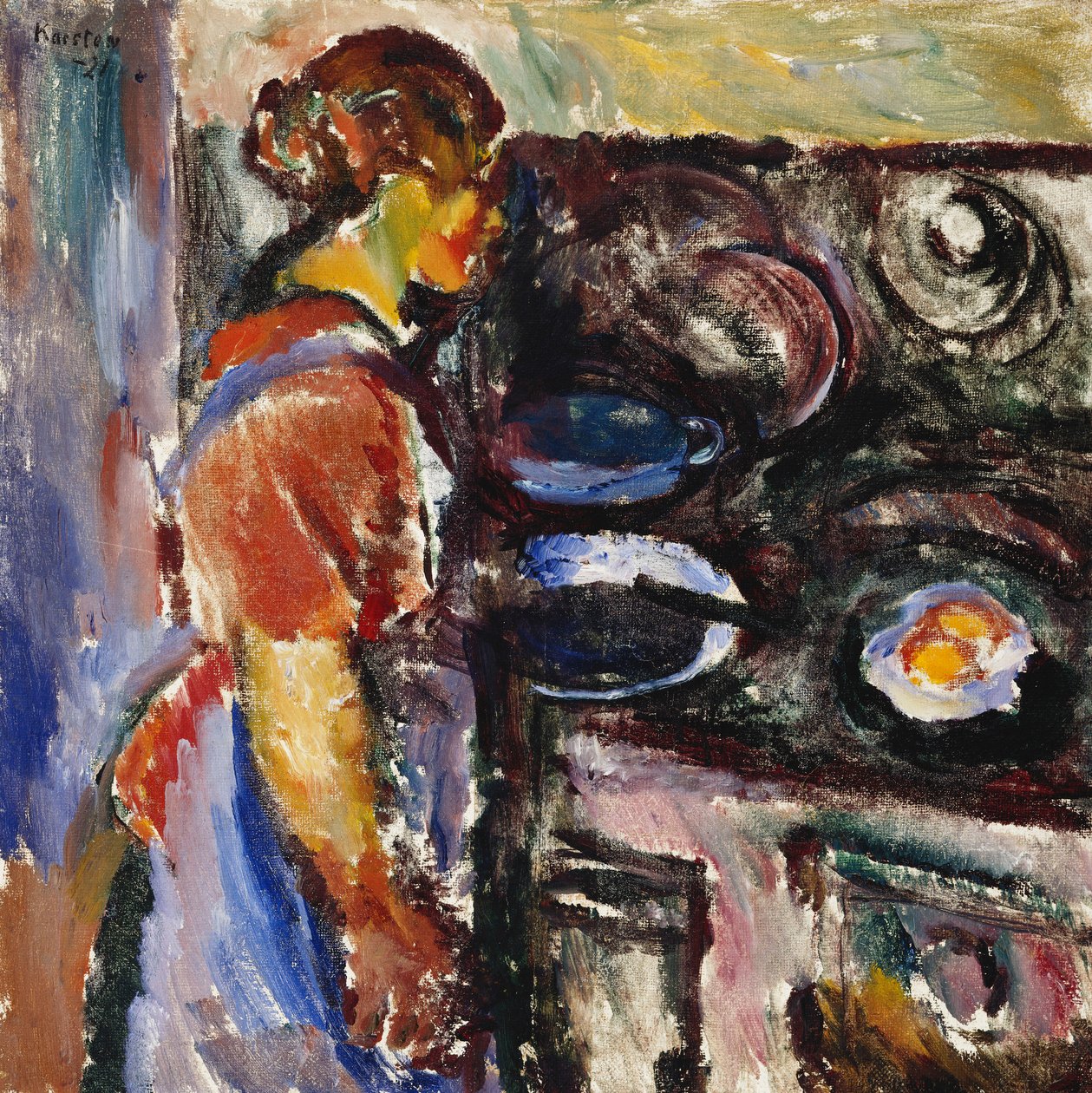 Dziewczyna w kuchni; Szczupak I Kjokken, 1921 autorstwa Ludvik Peter Karsten