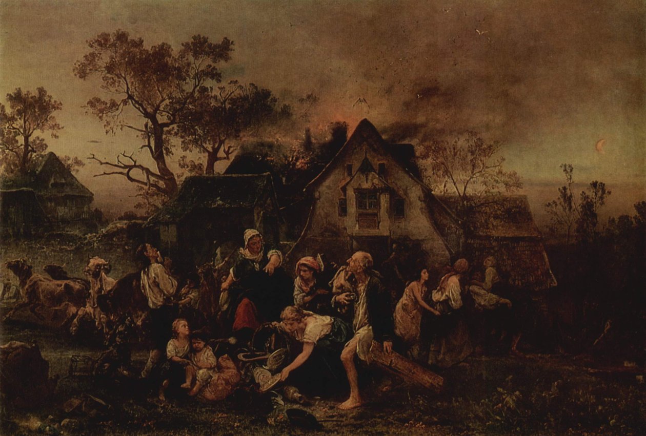 Pożar w wiosce autorstwa Ludwig Knaus