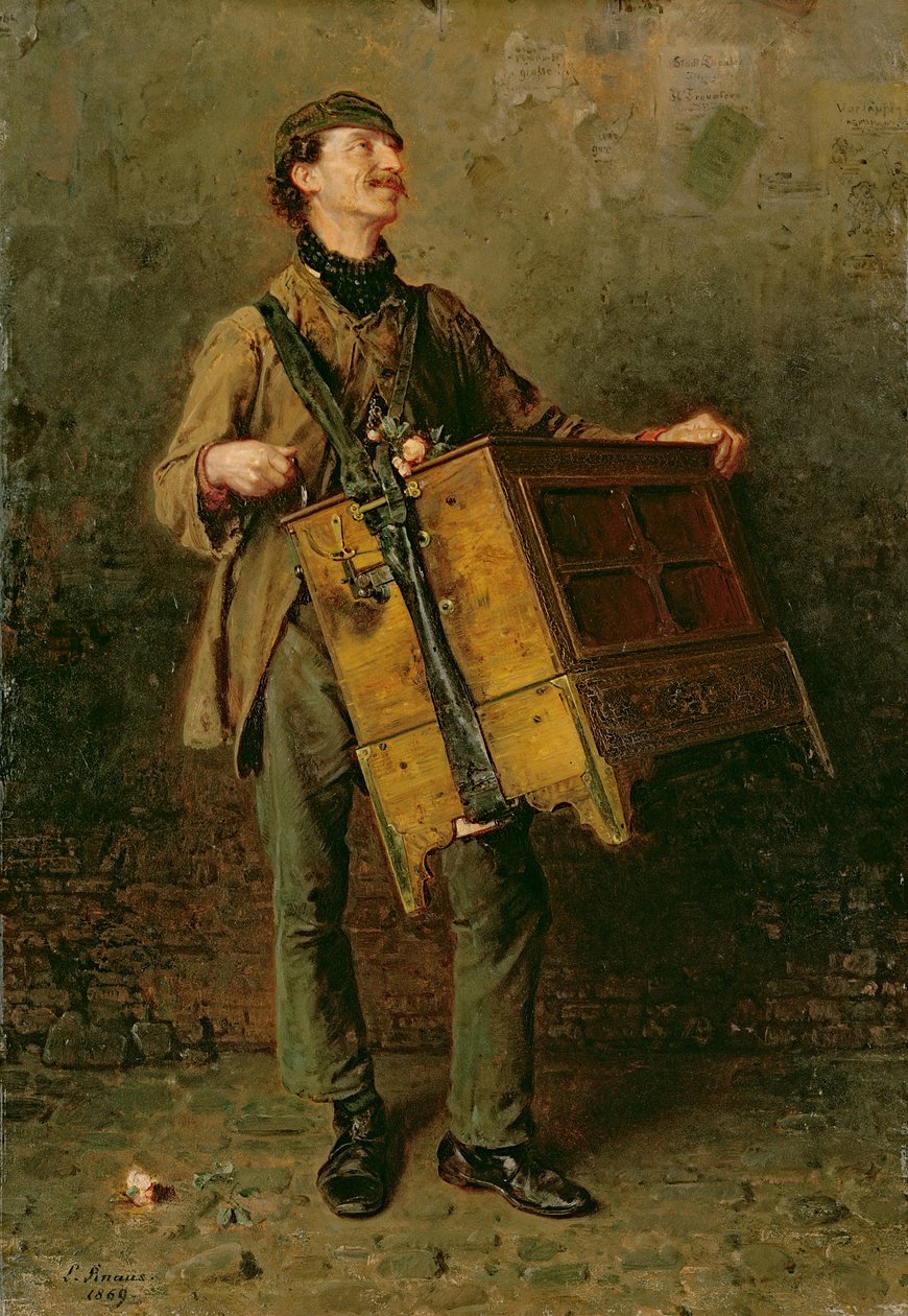 Człowiek-Gurdy, 1869 autorstwa Ludwig Knaus