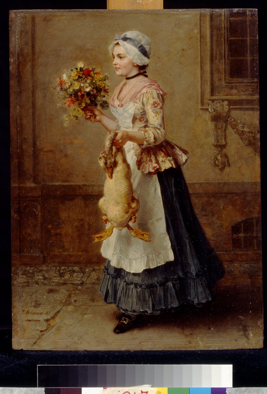 Z gratulacjami od Knausa Ludwiga (1829-1910). Olej na drewnie autorstwa Ludwig Knaus