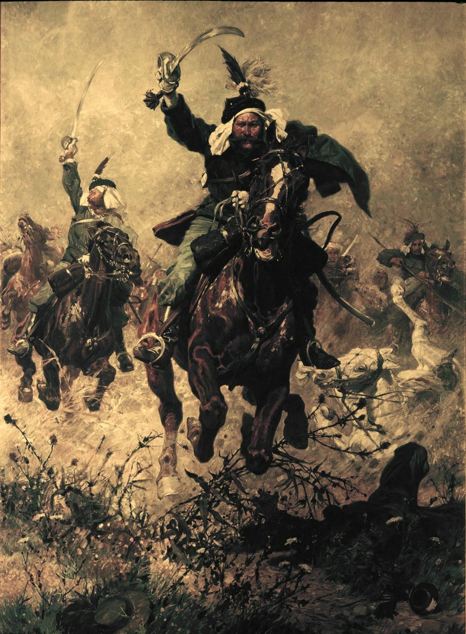 Pułkownik Rodakowski na czele swojego pułku w bitwie pod Custozą ... autorstwa Ludwig Koch