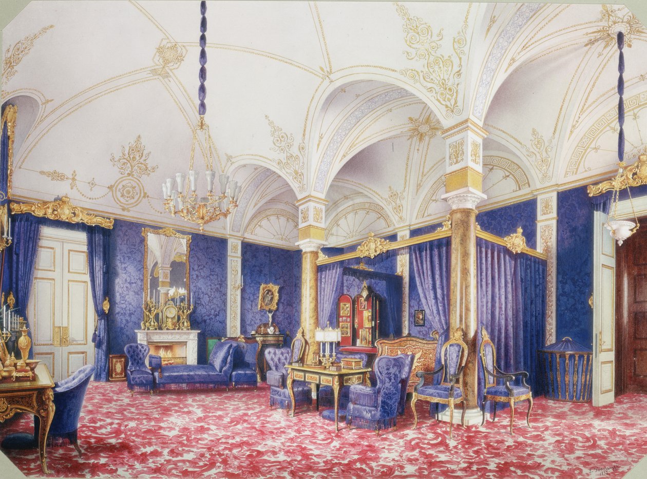 Wnętrza Pałacu Zimowego. Sypialnia cesarzowej Marii Aleksandrownej, 1859 autorstwa Ludwig Premazzi