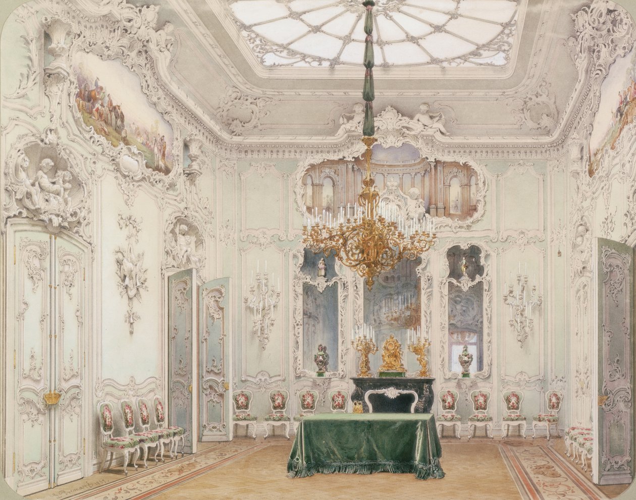 Wnętrza Pałacu Zimowego. Zielona Jadalnia, 1852 autorstwa Ludwig Premazzi