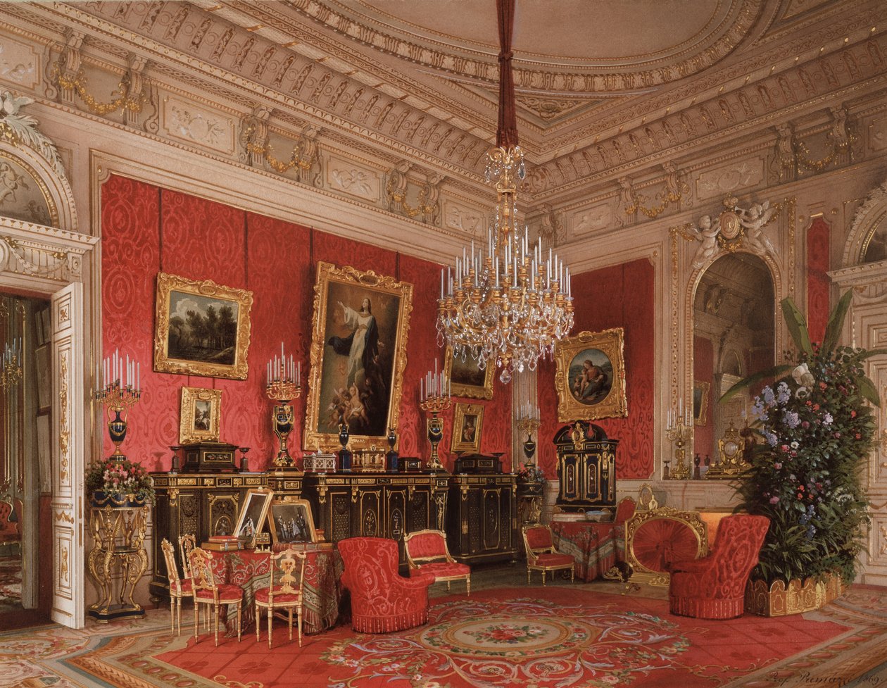 Wnętrza Pałacu Zimowego. Gabinet cesarzowej Marii Aleksandrownej, 1869 autorstwa Ludwig Premazzi