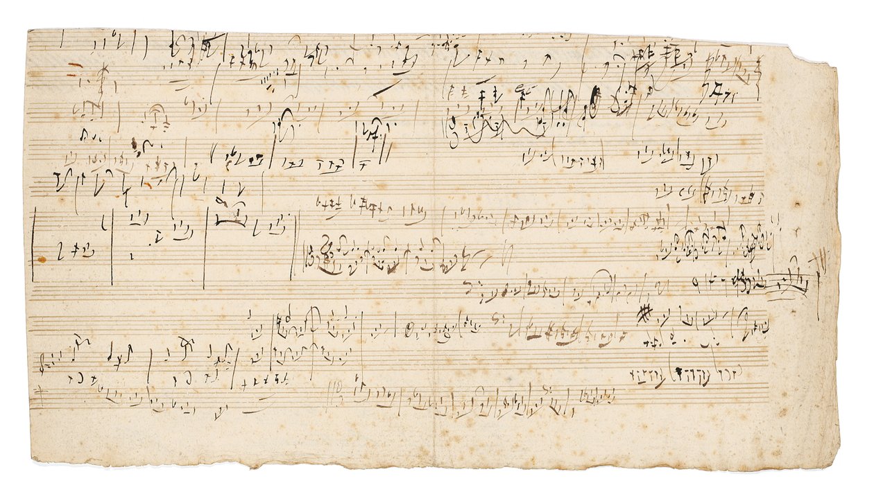 Autograf muzyczny rękopis, szkic do części wolnej Kwartetu smyczkowego C, op.59, nr 3, III kwartetu "Razumowskiego", Wiedeń, ok. 1806 autorstwa Ludwig van Beethoven