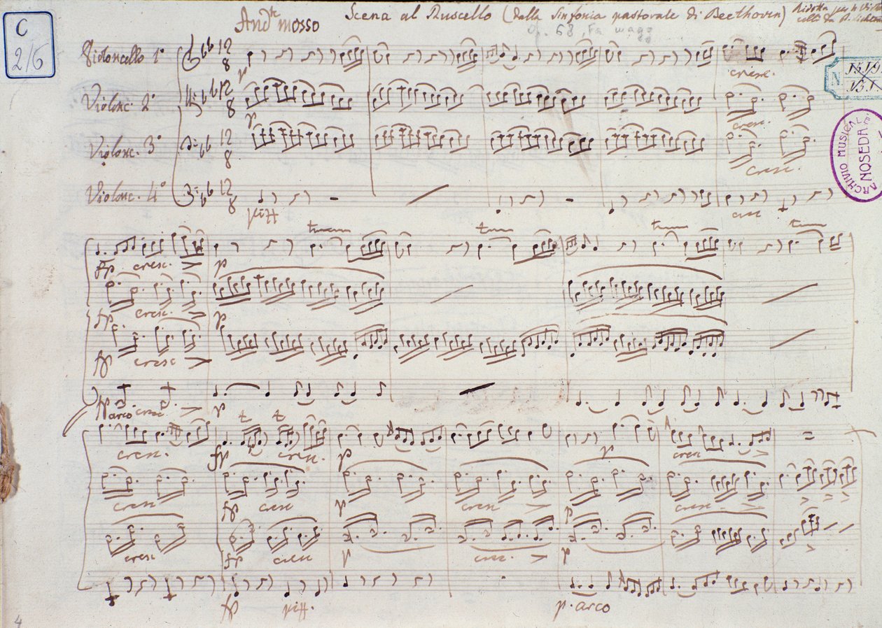 Strona z nutami do Symfonii nr 6 F-dur op. 68 Ludwiga van Beethovena autorstwa Ludwig van Beethoven
