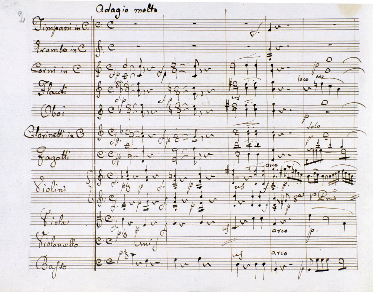 Strona nutowa Symfonii nr. 1 C-dur niemieckiego kompozytora Ludwiga van Beethovena (1770-1827) (1799-1800) Milan Biblioteca del Conservatorio autorstwa Ludwig van Beethoven