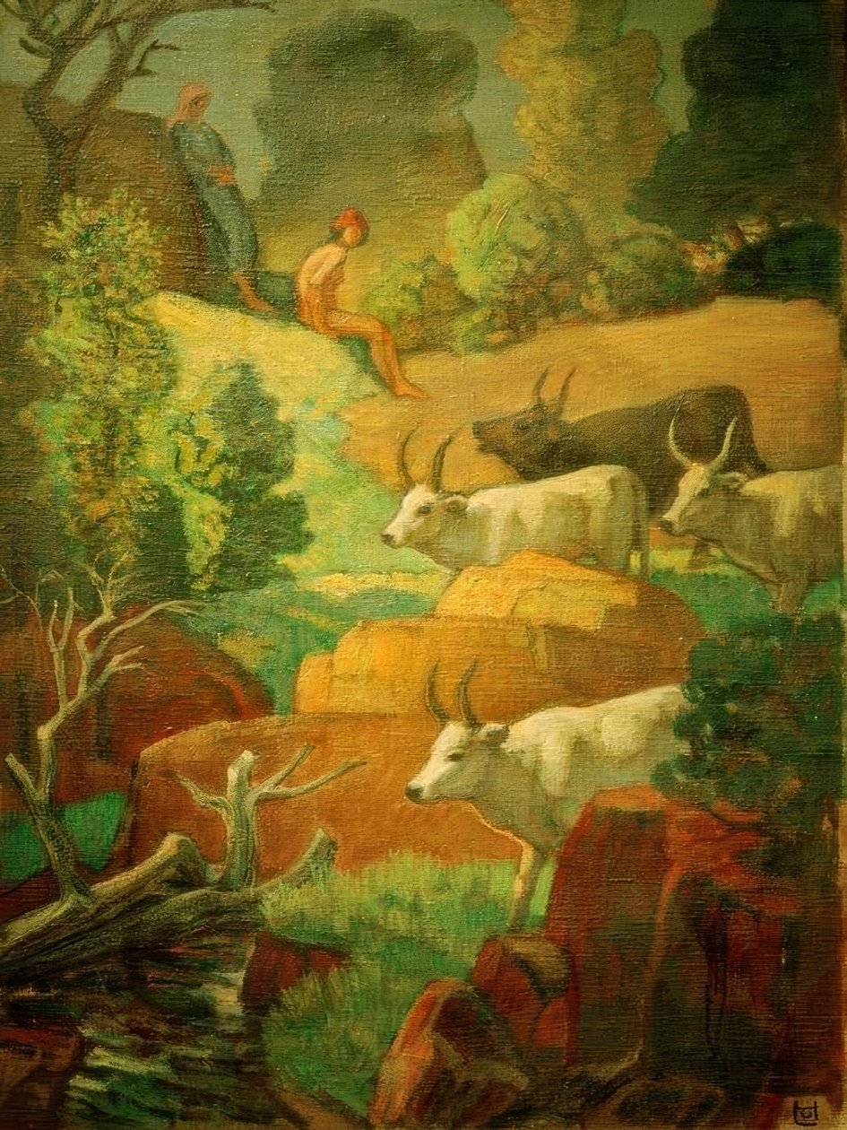 Bydło w punkcie picia autorstwa Ludwig von Hofmann
