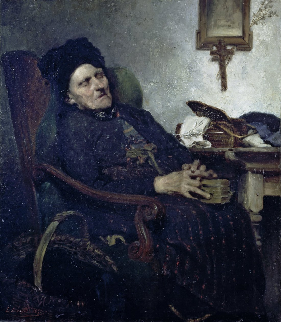 Stara kobieta we wnętrzu autorstwa Ludwig von Löfftz