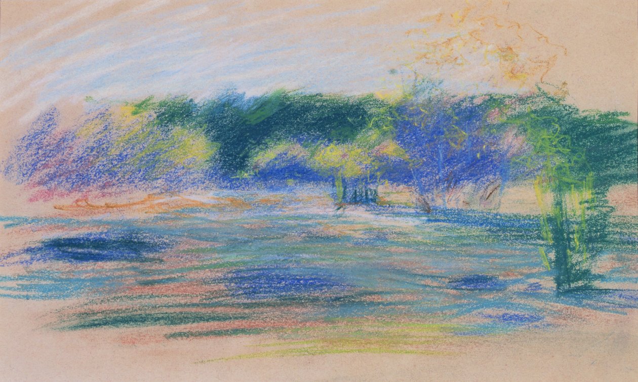 Krajobraz z widokiem na las (pastel) autorstwa Ludwik de Laveaux