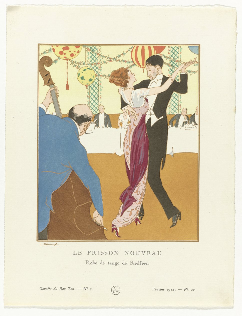 Gazette du Bon Ton. Art – Modes & Frivolités: strój wieczorowy Nowy Thrill: Tango Dress by Redfern (tytuł na obiekcie) autorstwa Ludwik Strimpl