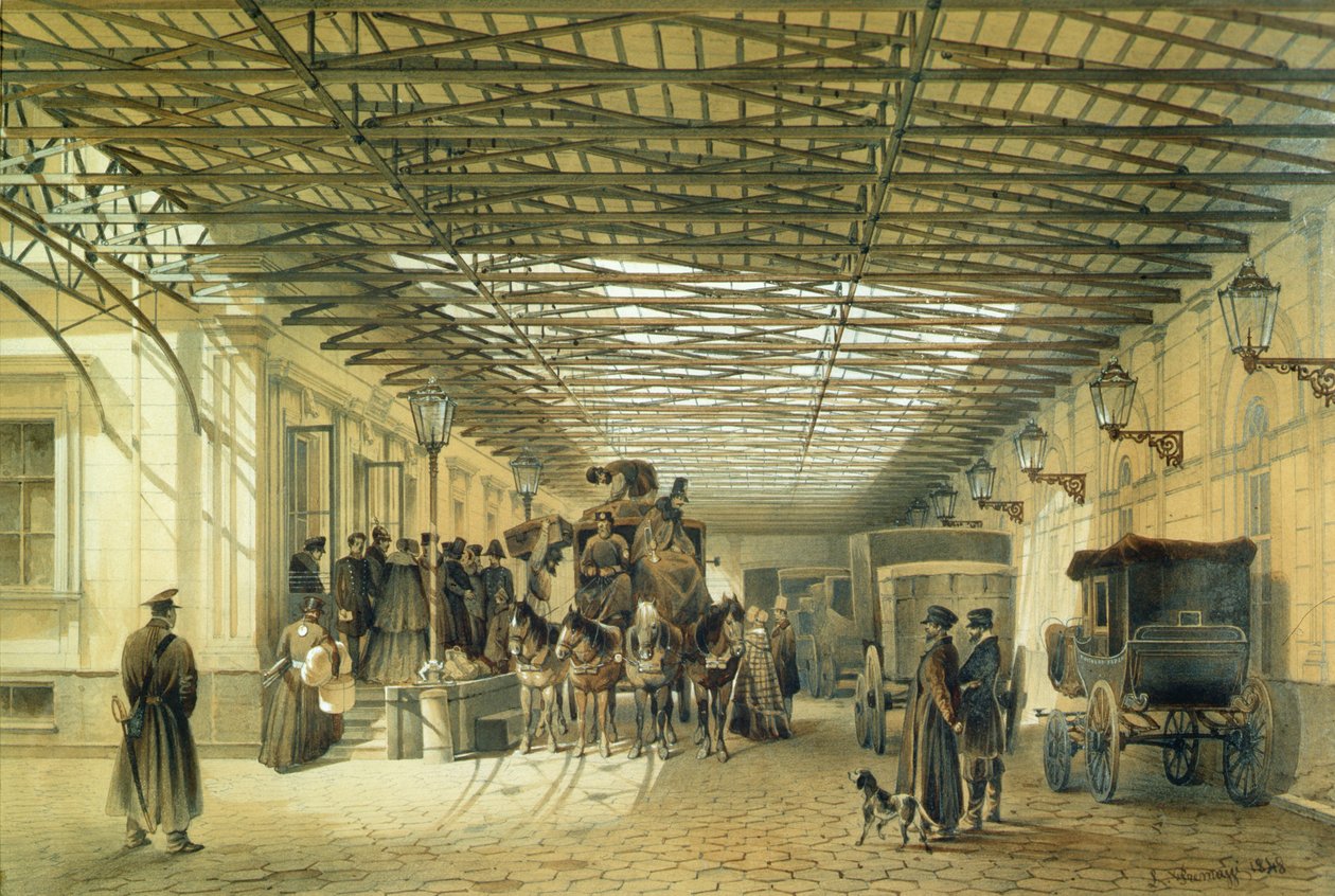 Wyjazd dyliżansu z St. Petersburga, 1848 r. autorstwa Luigi Premazzi