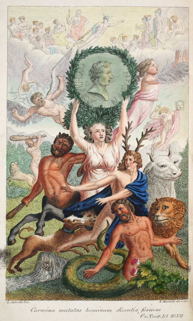 Frontyspis, ilustracja z Metamorfoz Owidiusza, Florencja, 1832 (rycina ręcznie kolorowana) autorstwa Luigi Ademollo
